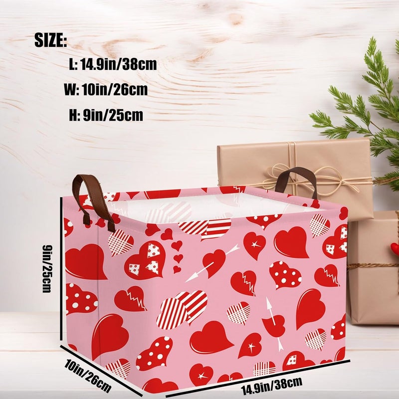 SETAMA Cute Large Valentine's Day Gift Basket Empty Heart Decor Storage Bin for Kid Baby Room Décor (Striped Red Heart) - Image 3